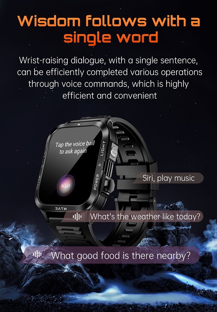 KT89 3ATM Waterproof Flashlight Bluetooth Calls Rugged Smart Watch - Image 9