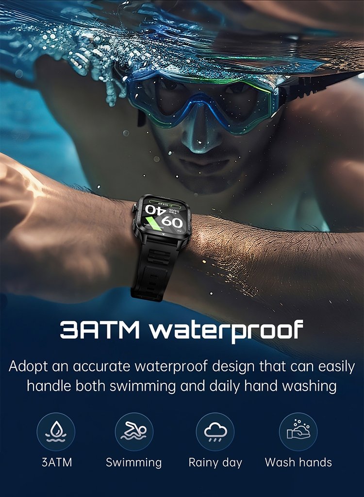 KT89 3ATM Waterproof Flashlight Bluetooth Calls Rugged Smart Watch - Image 7