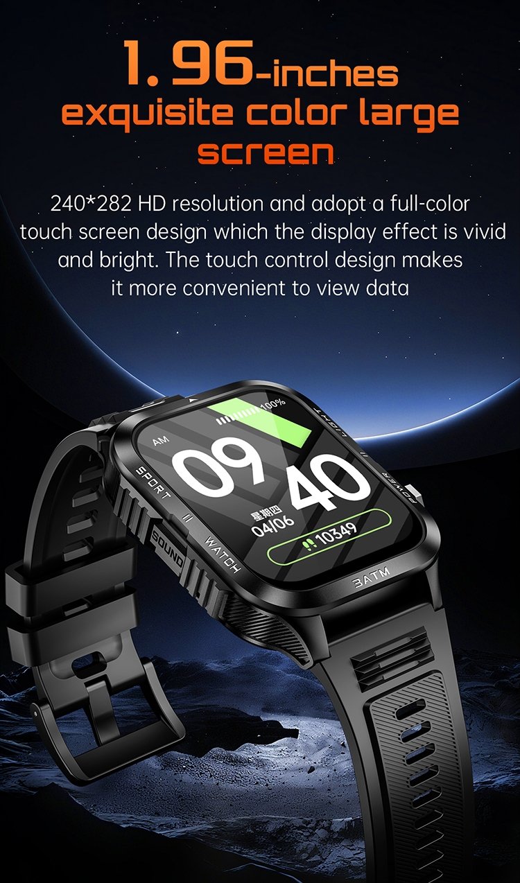 KT89 3ATM Waterproof Flashlight Bluetooth Calls Rugged Smart Watch - Image 5