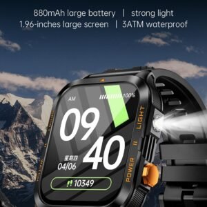 KT89 3ATM Waterproof Flashlight Bluetooth Calls Rugged Smart Watch